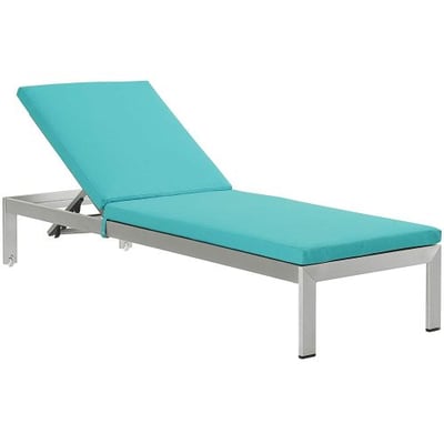 Modway Shore Outdoor Patio Aluminum Chaise Lounge Chair with Cushions, Silver Turquoise