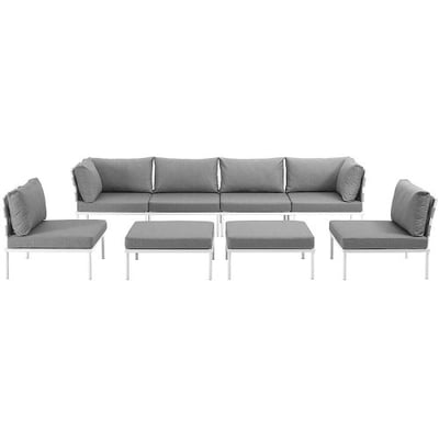 Modway EEI-2624-WHI-GRY-SET Harmony 8 Piece Outdoor Patio Alum, um Sectional Sofa Set, White Gray