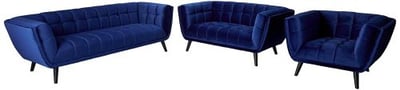 Modway EEI-2978-NAV-SET Bestow Upholstered Velvet Button-Tufted Sofa, Loveseat and Armchair 3-Piece Set Navy