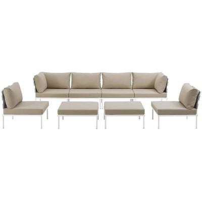 Modway EEI-2624-WHI-BEI-SET Harmony 8 Piece Outdoor Patio Aluminum Sectional Sofa Set, White Beige