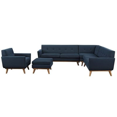 Modway Engage Mid-Century Modern Upholstered Fabric 5-Piece Sectional Sofa In Azure