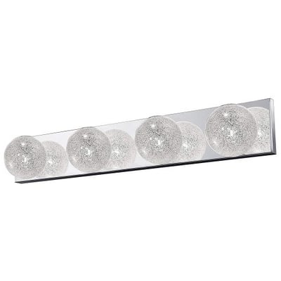 Opulence 4 Light Vanity - Mirrored Stainless Steel Finish - Clear Glitter Glass Shade