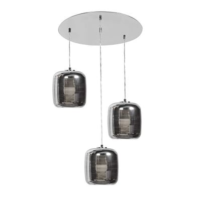 Dor 3-Light LED Cluster Pendant - Mirrored Stainless Steel Outer, Smoked Amber Glass Inner Diffuser