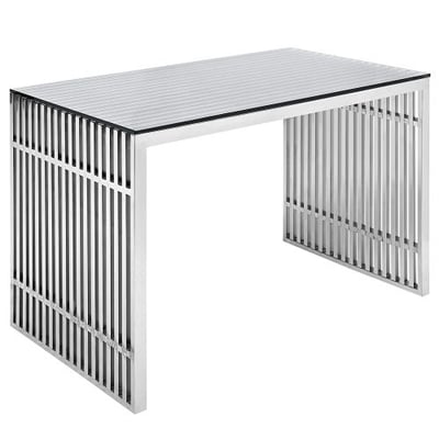 Modway Gridiron Stainless Steel Office Desk in Silver