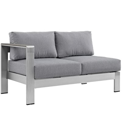 Modway Shore Aluminum Outdoor Patio Left Arm Loveseat in Silver Gray