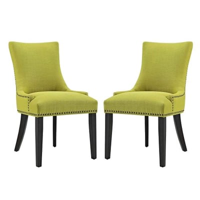 Modway Marquis Modern Elegant Upholstered Fabric Parsons Two Dining Side Chair Set With Nailhead Trim And Wood Legs In Wheatgrass