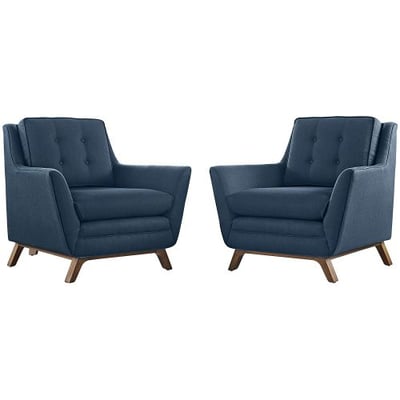 Modway EEI-2185-AZU-SET Beguile Mid-Century Two Modern Armchair Set Upholstered Fabric Azure