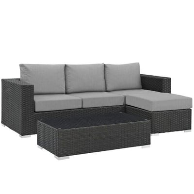 Modway EEI-1889-CHC-GRY-SET Sojourn 3 Piece Outdoor Patio Sunbrella Sectional Set, Canvas Gray