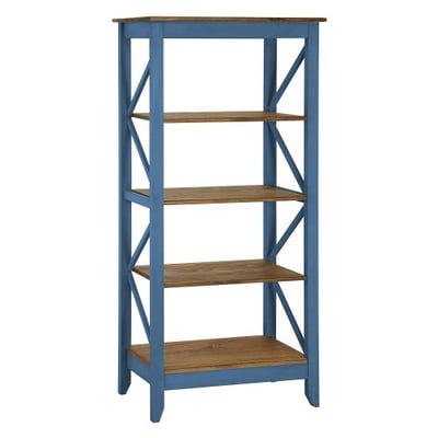 Manhattan Comfort Jay Collection Modern Accent 4 Shelf Open Tier Pattern Wooden Bookcase, Blue/Wood