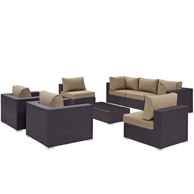 Modway Convene Wicker Rattan 8-Piece Outdoor Patio Sectional Sofa Furniture Set in Espresso Mocha