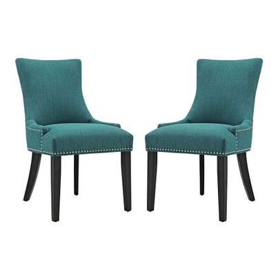 Modway Marquis Modern Elegant Upholstered Fabric Parsons Two Dining Side Chair Set With Nailhead Trim And Wood Legs In Teal