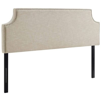 Modway MOD-5392-BEI Laura Upholstered Fabric Full Headboard Size with Cut-Out Edges and Nailhead Trim in Beige