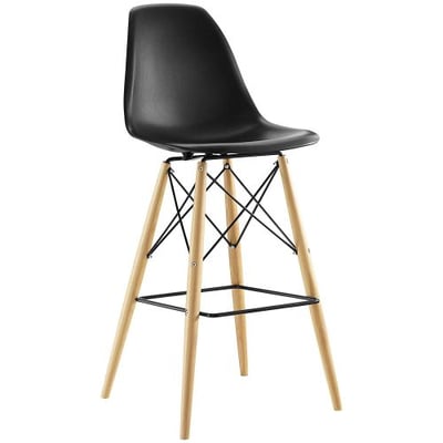 Modway Pyramid Bar Stool with Natural Wood Legs in Black