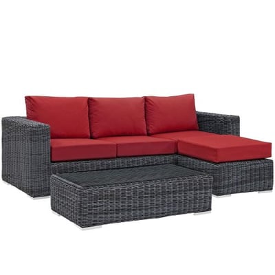 Modway EEI-1903-GRY-RED-SET Summon 3 Piece Outdoor Patio Sunbrella Sectional Set in Canvas Red, Sips for Three