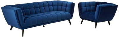 Modway EEI-2980-NAV-SET Bestow Upholstered Velvet Button-Tufted Sofa and Armchair 2-Piece Set Navy