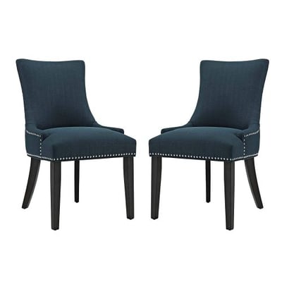 Modway Marquis Modern Elegant Upholstered Fabric Parsons Two Dining Side Chair Set With Nailhead Trim And Wood Legs In Azure