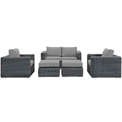 Modway EEI-1893-GRY-GRY-SET Summon 5 Piece Outdoor Patio Sunbrella Sectional Set in Canvas Gray, Seating for Four