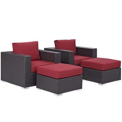 Modway Convene Wicker Rattan 4-Piece Outdoor Patio Furniture Set in Espresso Red