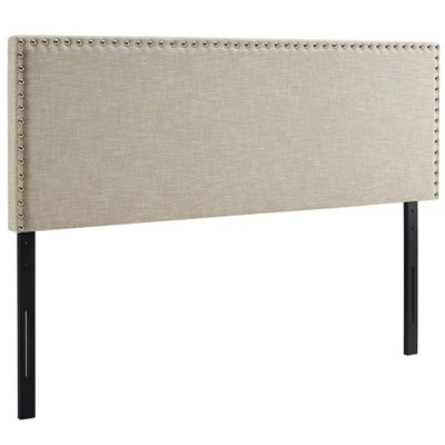 Modway MOD-5386-BEI Phoebe Upholstered Fabric Queen Headboard Size with Nailhead Trim in Beige
