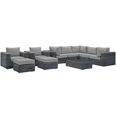 Modway EEI-1902-GRY-GRY-SET Summon 10 Piece Outdoor Patio Sunbrella Sectional Set in Canvas Gray