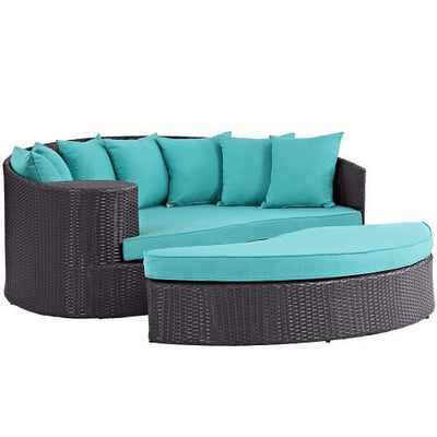 Modway Convene Wicker Rattan Outdoor Patio Daybed in Espresso Turquoise