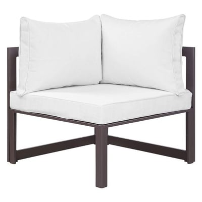 Modway Fortuna Aluminum Outdoor Patio Corner Chair in Brown White