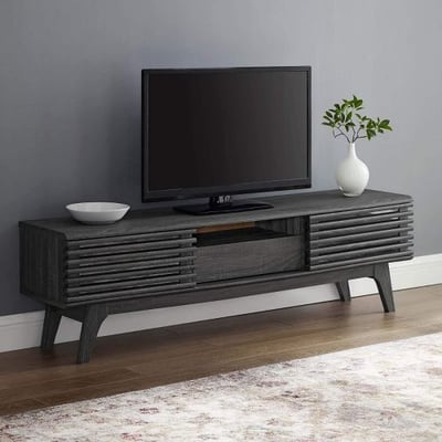 Zozulu Zender Mid-Century Modern Low Profile 59 Inch TV Stand in Charcoal