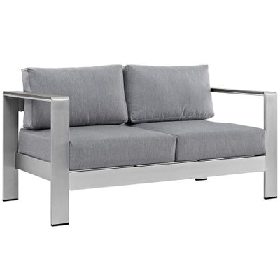 Modway Shore Aluminum Outdoor Patio Loveseat in Silver Gray