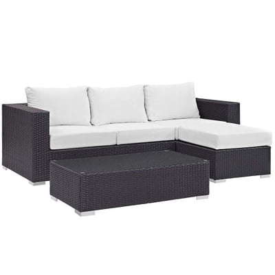 Modway Convene Wicker Rattan 3-Piece Outdoor Patio Furniture Sofa Set in Espresso White