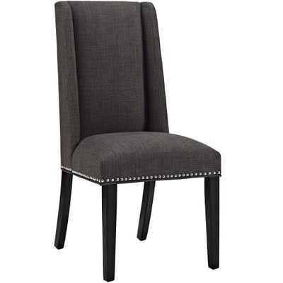 Modway Baron Upholstered Fabric Modern Tall Back Dining Parsons Chair Nailhead Trim Wood Legs in Brown
