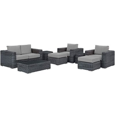 Modway EEI-1894-GRY-GRY-SET Summon 8 Piece Outdoor Patio Sunbrella Sectional Set in Canvas Gray