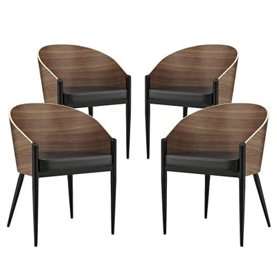 Modway Cooper Dining Chairs Set of 4 in Walnut