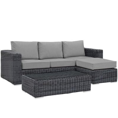 Modway EEI-1903-GRY-GRY-SET Summon 3 Piece Outdoor Patio Sunbrella Sectional Set in Canvas Gray, Sips for Three