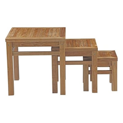 Modway Marina Teak Wood Outdoor Patio 3-Piece Nesting Tables in Natural