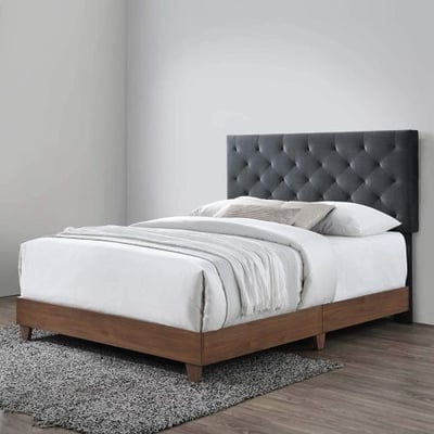 Modway Rhiannon Diamond Tufted Upholstered Performance Velvet Queen Bed, Walnut Charcoal