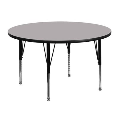 48'' Round Grey Thermal Laminate Activity Table - Height Adjustable Short Legs