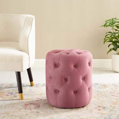 Modway Amour Tufted Performance Velvet Round Upholstered Ottoman in Dusty Rose