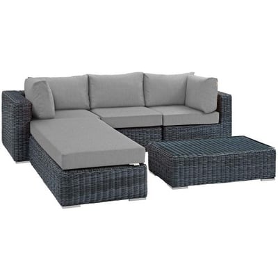 Modway EEI-1904-GRY-GRY-SET Summon 5 Piece Outdoor Patio Sunbrella Sectional Set in Canvas Gray, Seating for Three