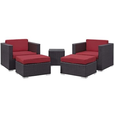 Modway Convene Wicker Rattan 5-Piece Outdoor Patio Furniture Set in Espresso Red