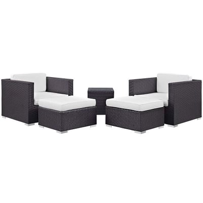Modway Convene Wicker Rattan 5-Piece Outdoor Patio Furniture Set in Espresso White