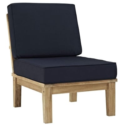 Modway Marina Outdoor Patio Teak Middle Sofa in Natural Navy