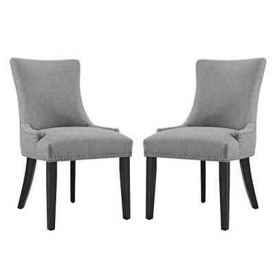 Modway Marquis Modern Elegant Upholstered Fabric Parsons Two Dining Side Chair Set With Nailhead Trim And Wood Legs In Light Gray