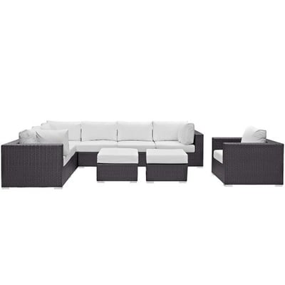 Modway Convene Wicker Rattan 9-Piece Outdoor Patio Sectional Sofa Furniture Set in Espresso White