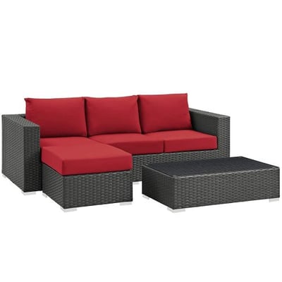 Modway EEI-1889-CHC-RED-SET 3 Piece Sojourn Outdoor Patio Sunbrella Sectional Set, Canvas Red