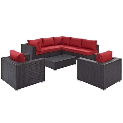 Modway Convene Wicker Rattan 8-Piece Outdoor Patio Sectional Sofa Furniture Set in Espresso Red
