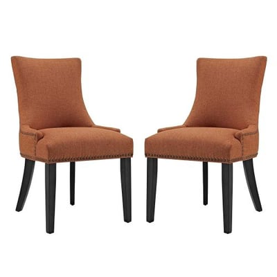 Modway Marquis Modern Elegant Upholstered Fabric Parsons Two Dining Side Chair Set With Nailhead Trim And Wood Legs In Orange