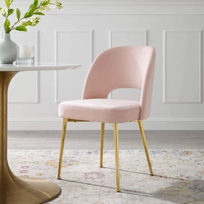 Modway Rouse Mid-Century Modern Performance Velvet Dining Side Chair in Pink