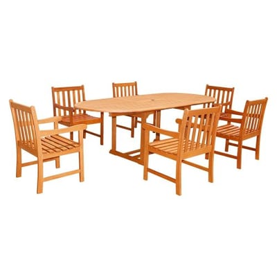 VIFAH V144SET23 7 Piece 7-Outdoor Wood Dining Set with Oval Extension Table