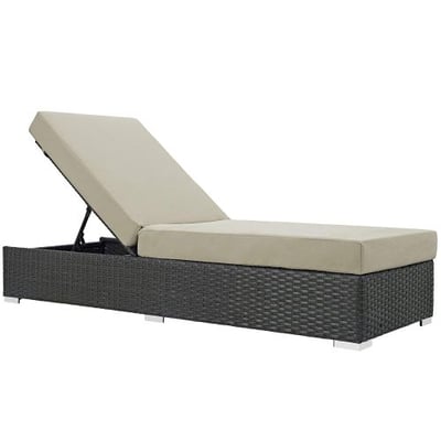 Modway Sojourn Outdoor Patio Rattan Chaise Lounge With Sunbrella Brand Antique Beige Canvas Cushions