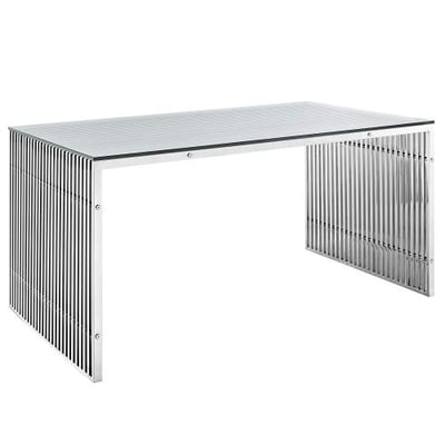 Modway Gridiron Stainless Steel Dining Table in Silver